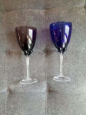EUC Vintage Murano Amethyst & Colbalt Blue Italian Wine Glasses (2)